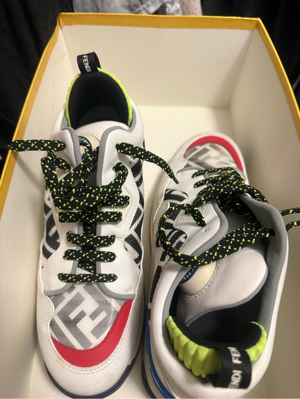 Fendi Kids White Sneakers With Neon Green & Red Accents